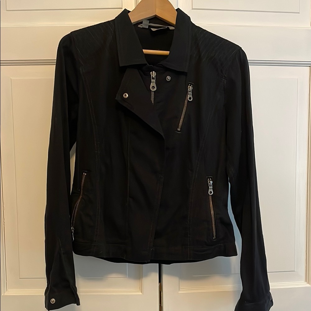 Athleta womens Cutie Crop black cotton moto jacket